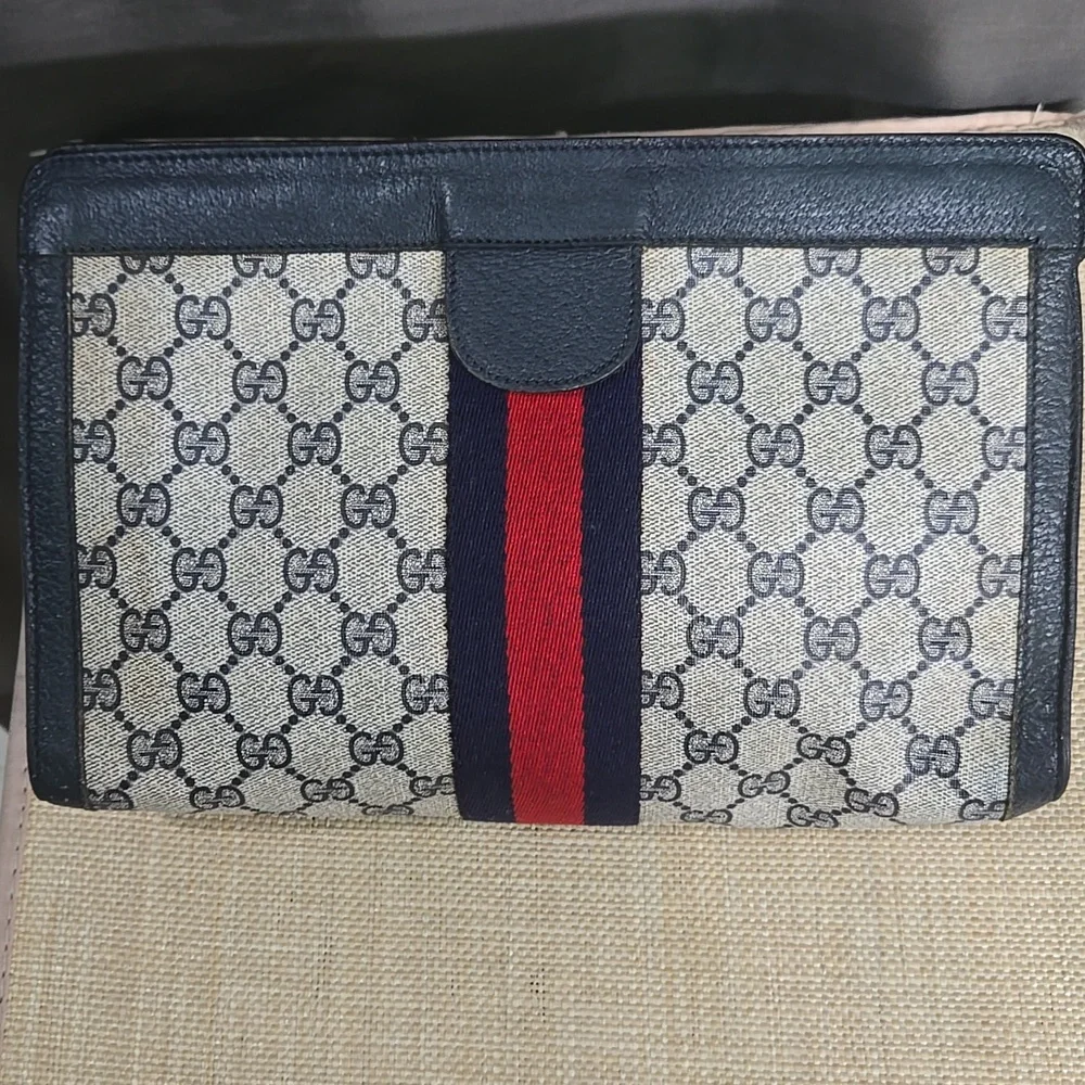 Gucci Blue Canvas Clutch EUC - Picture 2 of 11